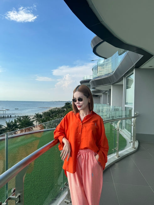 Women Casual Long Sleeves Shirt With Stripes Trousers